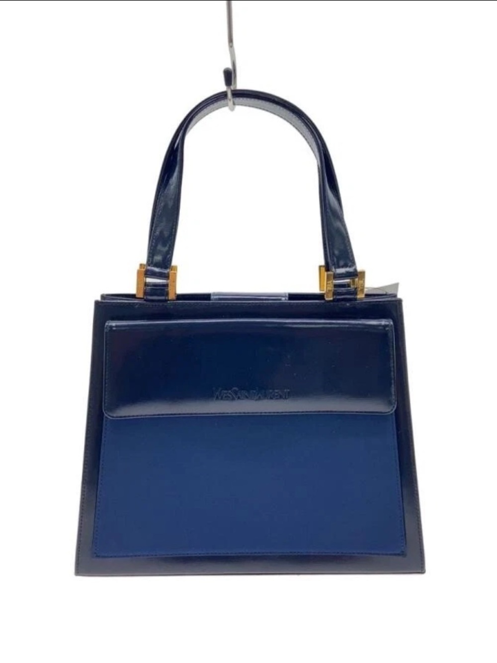 Yves Saint Laurent Two-Tone Navy Patent and Blue Leather Satchel